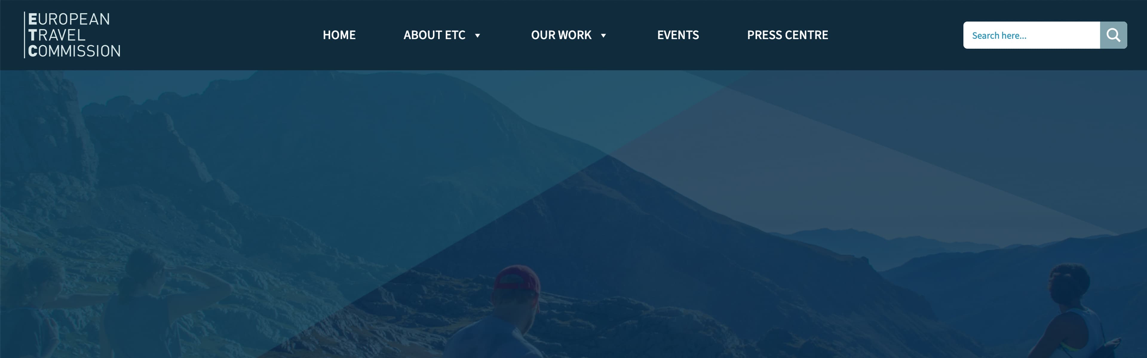 European Travel Commission Corporate Portal hero image showing a professional dashboard interface with research documents